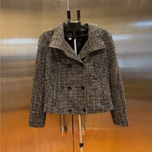Cropped Tweed Double-Breasted Women’s Jacket - Gray
